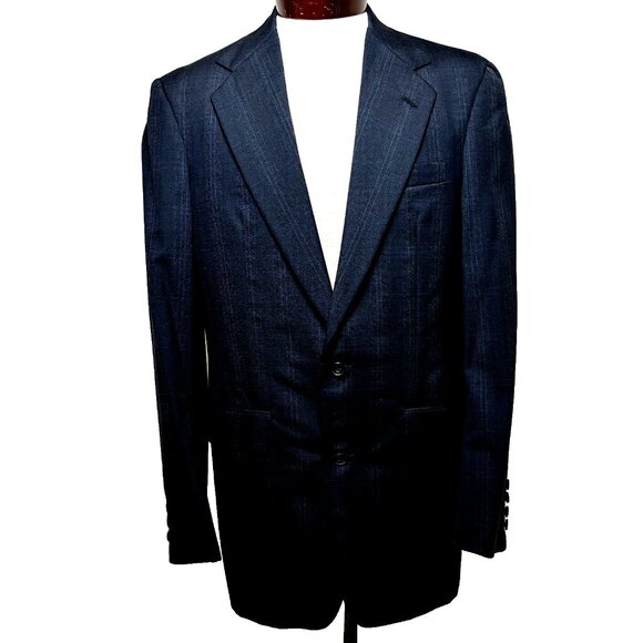 Norman Hilton NWOT Sport Coat Sz 39L Navy Windowpane Slim Fit Blazer Suit Jacket - Picture 2 of 11